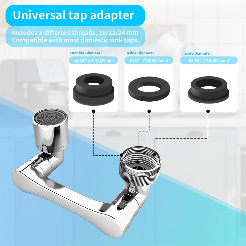1080° Swivel Faucet Extender, Heavy Duty Rotating Sink Extension, Universal Swivel Multifunctional Robotic Arm, Rotating Splash Filter Extension Faucet Aerator for Kitchen Bathroom-2 Pcs