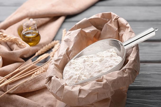 P&P CHEF Food Ice Scoop, Stainless Steel Scoop, Metal Candy Popcorn Flour Utility Scooper for Wedding Party Bar Kitchen Bath, Heavy Duty & Dishwasher Safe, (8oz, 2Pcs)