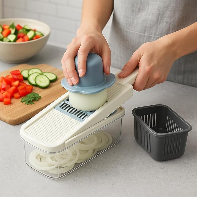 16-in-1 Vegetable Chopper, Mandoline Slicer and Food Processor - Kitchen Essentials for Effortless Food Prep - Includes Salad Spinner, Cheese Grater, Onion Chopper, French Fry Cutter, and More