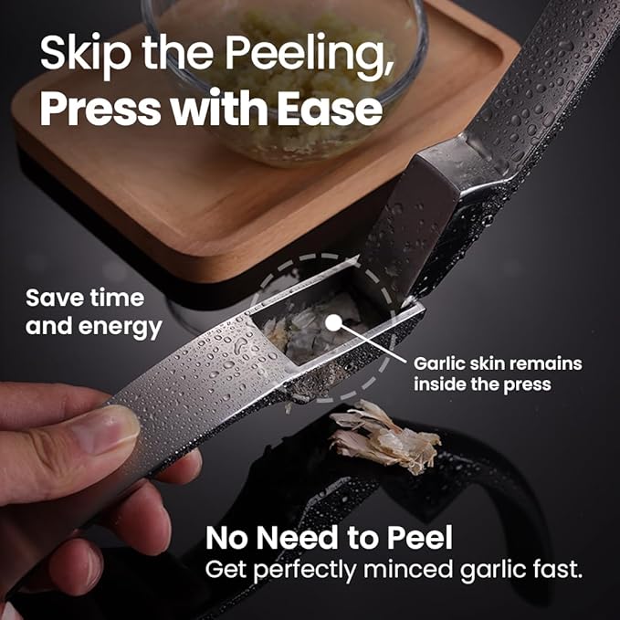 No Peeling Required Garlic Press Stainless Steel Detachable Handle for Coarse Mince, Premium Garlic Mince Tool, Rust-Proof, Easy to Clean, Dishwasher Safe, Garlic Crusher Lifetime Replacement