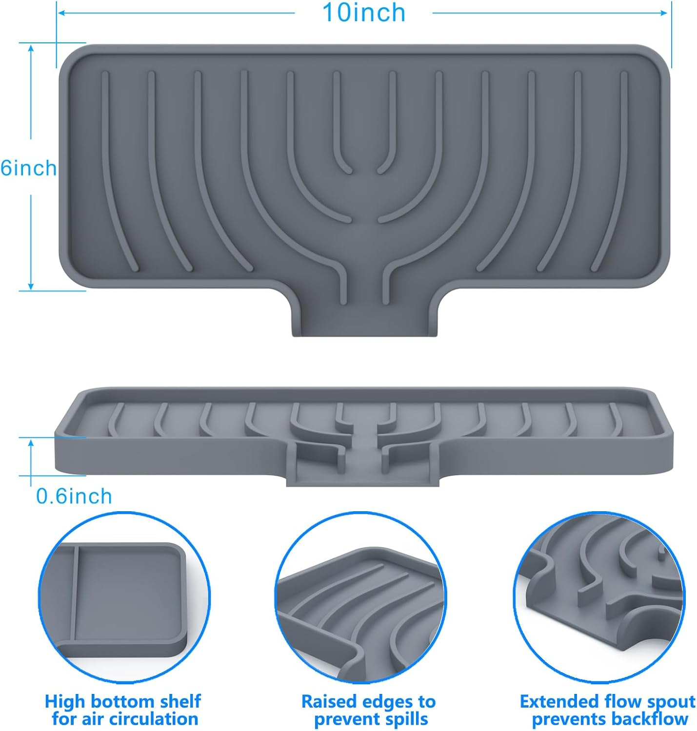 Soap Dish Drying Mat, Sponge Holder & Soap Holder for Kitchen, Bathroom Sink Sponge Drying Rack & Sink Organize Tray for Efficient Storage, Multifunctional Kitchen Organizer(Gray)