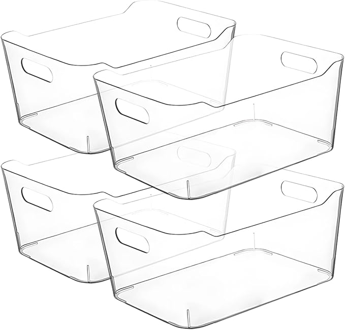 Clear Extra Large Plastic Storage Bins, Pantry Organizers and Storage Containers Fridge Organizer Bins for Organizing Home, Kitchen Organization. Bathroom, Refrigerator, Freezer, Laundry Room