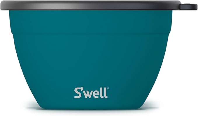 S'well Stainless Steel Salad Bowl Kit 64oz, Peacock Blue, Comes with 2oz Mini Canister and Removable Tray for Organization, Leakproof, Easy to Clean, Dishwasher Safe