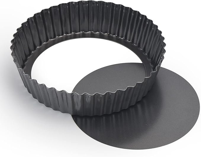 2 Pack Nonstick Tart Pan, Quiche Pan, Carbon Steel Deep-dish Pie Pan with Removable Loose Bottom (11 In)
