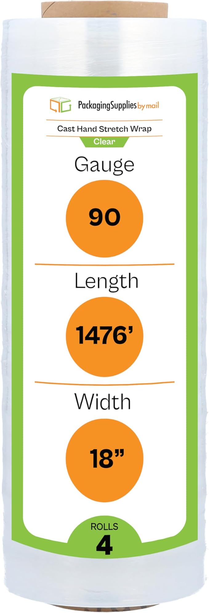 PSBM Stretch Wrap, 4 Pack, 17 Inch x 1476 Feet, 83 Gauge, Clear Plastic Cling, Cast Hand Stretch Film Rolls for Packaging Moving Packing Pallets