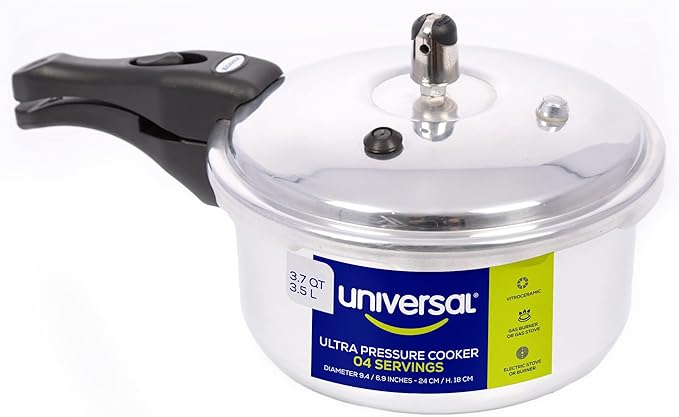 Universal (3.7 Quart / 3.5 Liter) Small Anti-Rust Ultra Pressure Cooker, Aluminum Pressure Cooker for 4 Servings, Even Heat Distribution, Diameter 9.4 inches, Height 7 inches