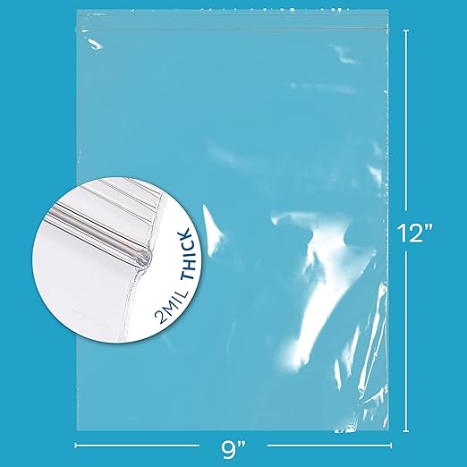 9 x 12 inches, 2Mil Clear Reclosable ZIP Bags, case of 1,000 GPI Brand