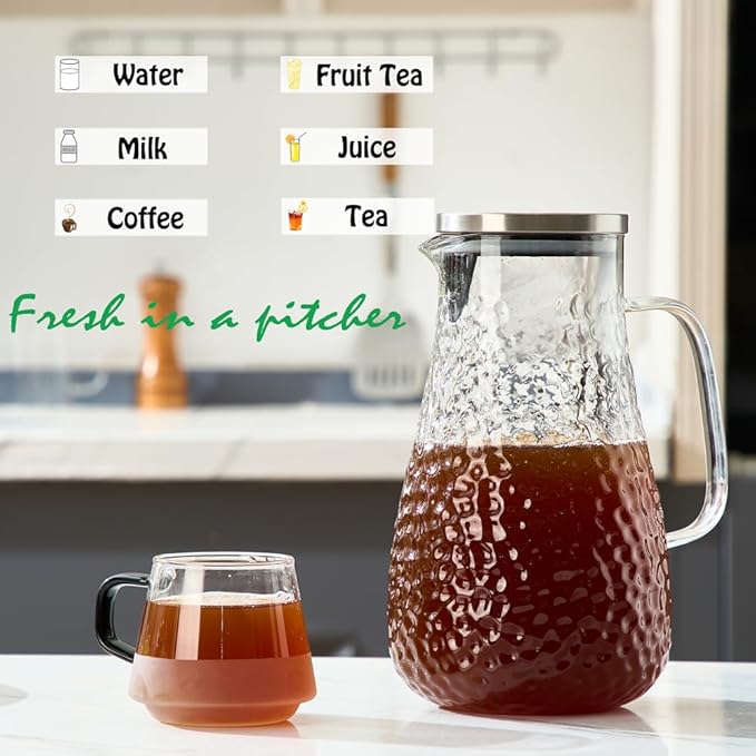 Karafu 78 Ounces/2.3 Liter Glass Pitcher with Lid, Wide Mouth Heat Resistant Water Jug for Hot/Cold Water, Ice tea and Juice Beverage Clear
