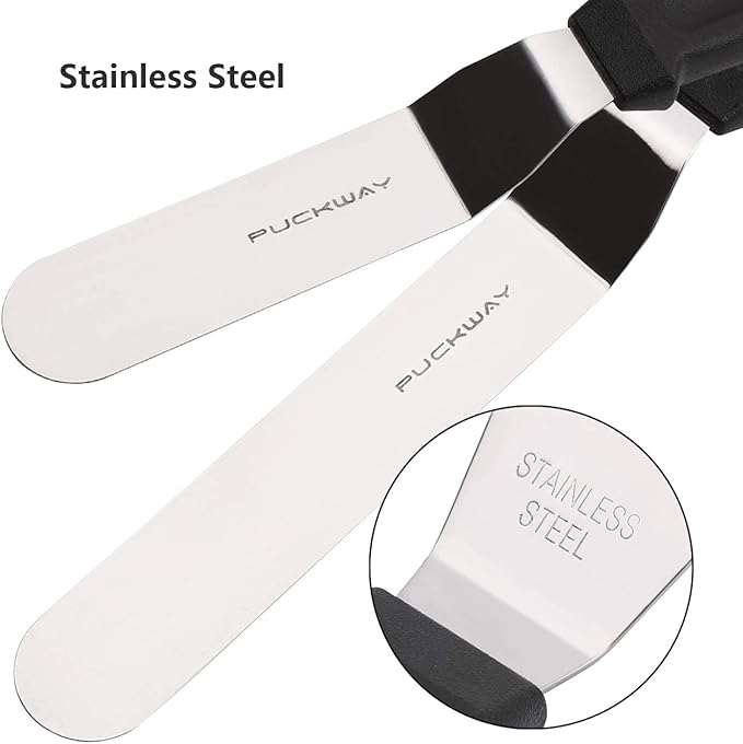 Offset Frosting Cake Knife set of 3 Black 6 8 & 10 Inch Angled Icing Spatula for Decorating