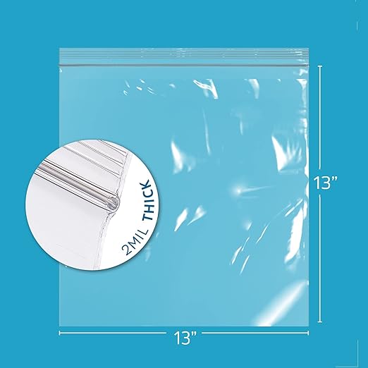 GPI - 13" x 13" Pack of 100, Clear Plastic Reclosable Zip Bags, Large Bulk 2 mil Thick Strong & Durable Poly Baggies with Resealable Zip Top Lock for Scrapbook, Travel, Storage, Packaging & Shipping.