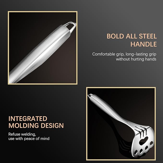 Mashed Potato Masher, Bean Smasher with Stainless Steel Handle, Heavy Duty Meat Masher Triturador de Papas para Pure, Suit for Potato, Guacamole, Fruits, Avocado, Bean and More