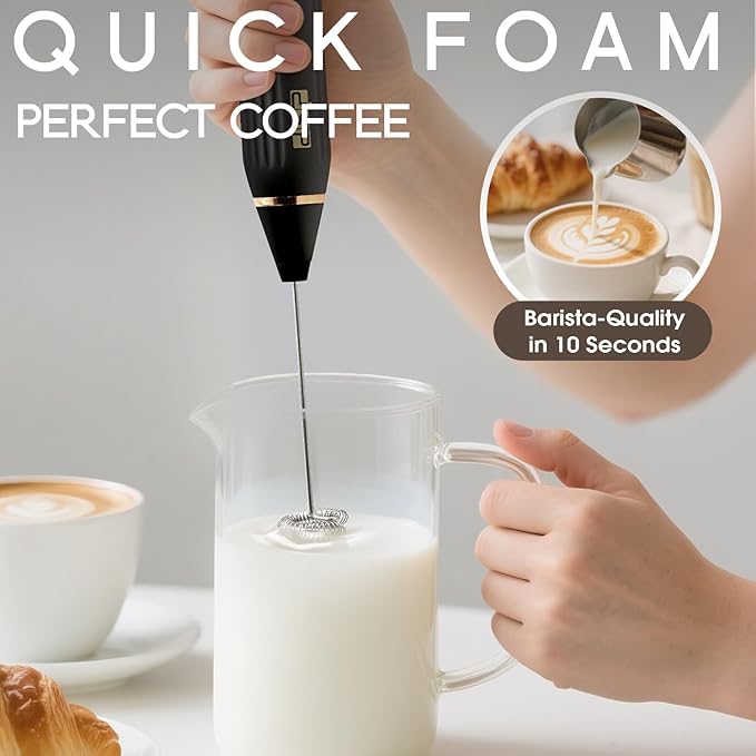 DSP Electric Whisk Rechargeable with Egg whisk milk frothing bar, 3 Speed Adjustable, Milk Frother Handheld for Latte, Cappuccino (Black)