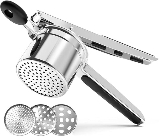 Potato Ricer and Masher, Heavy Duty Large Stainless Steel Potato Masher with 3 Interchangeable Discs Kitchen Gadget Finds for Home and Commercial Use