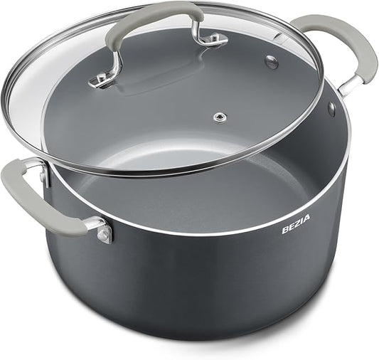 10 Quart Pot with Lid, BEZIA Ceramic Nonstick Stock Pot with Lid, Induction Ready, Large Cooking Pot with Silicone Handle, Compatible with All Cooktops, Dishwasher Safe