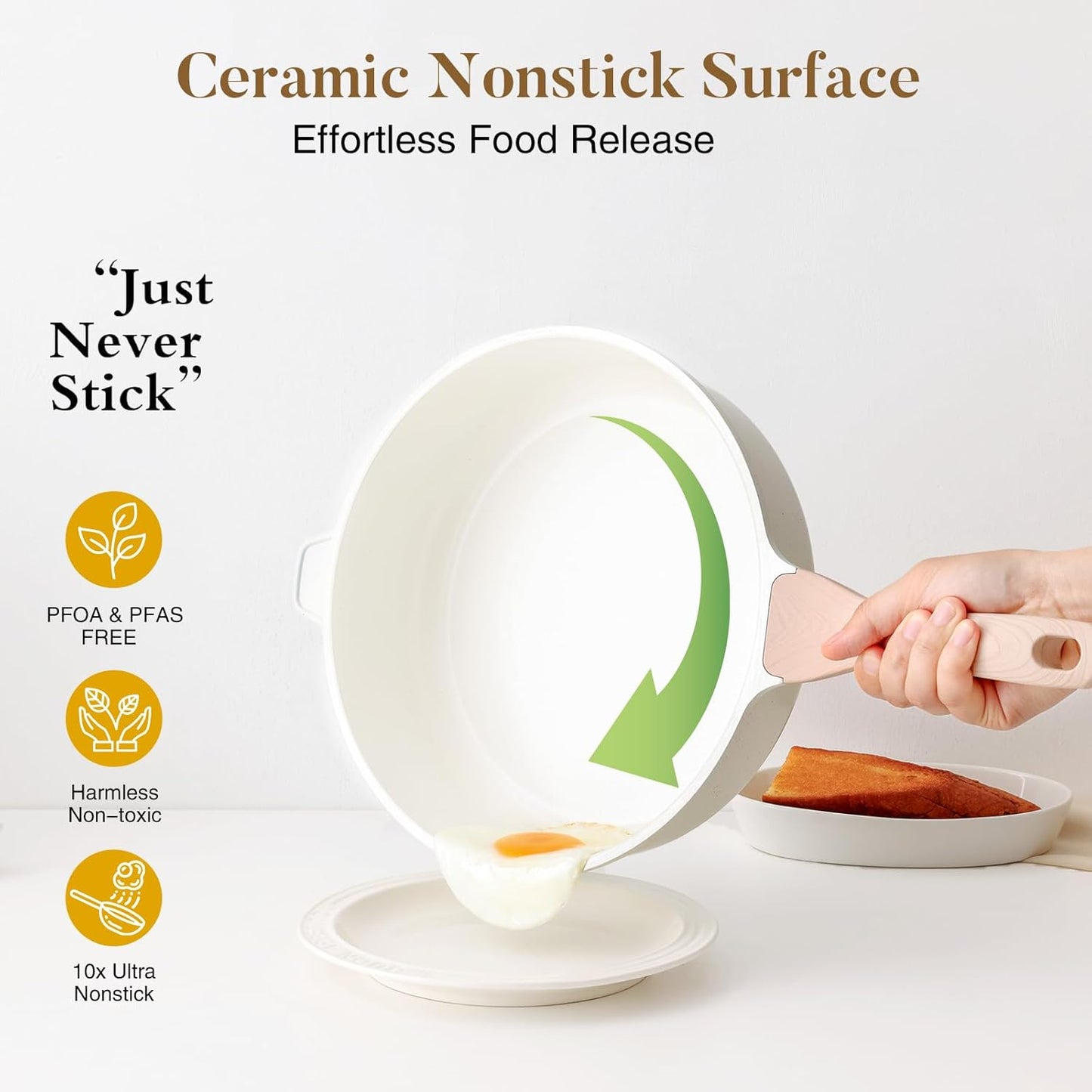 Nonstick Ceramic Deep Frying Pan, 12 Inch Non Toxic Large Skillet with Lid, 5 Qt Healthy Jumbo Cooker, Saute Pan for Cooking, Induction Cookware, PFOA & PFAS Free (Cream)