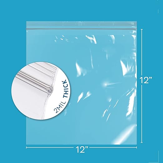GPI - 12" x 12", Pack of 100, Clear Plastic Reclosable Zip Bags, Large, Bulk 2 mil Thick Strong & Durable Poly Baggies with Resealable Zip Top Lock for Travel, Storage, Packaging & Shipping.