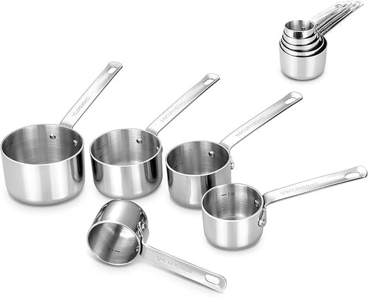 KEAWELL Premium 5-Piece Measuring Cups Set –1/4, 1/3, 1/2, 2/3, and 1 cup-18/10 Stainless Steel - Durable, Stackable, Dishwasher Safe – Nesting Design for Baking & Cooking (Silver, 5PC Measuring Cups)