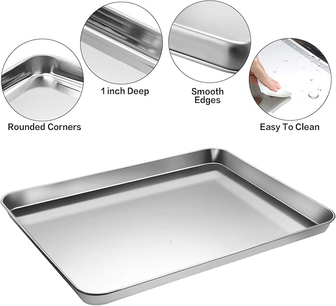 MCIRCO 6 Piece Stainless Steel Baking Sheet with Rack with Silicone Baking Mat Set (2 Pans + 2 Racks + 2 Mats), 17.3 x 13 x 1 Inch Cookie Sheet with Cooling Rack, Easy Clean