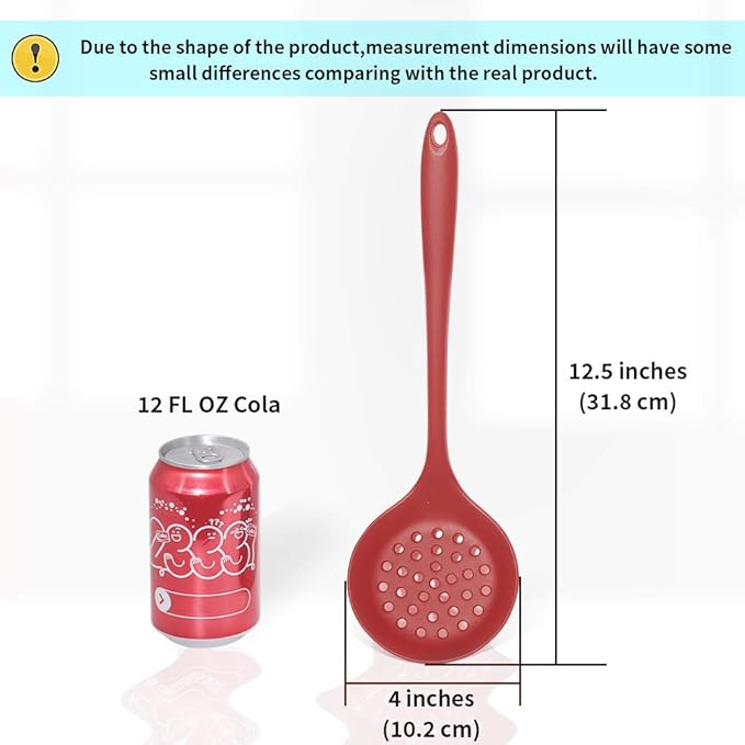77L Slotted Spoon, Heatproof Skimmer Strainer Slotted Spoon, Seamless One-Piece Non-Stick Cooking Silicone Scoop Ladle with Ergonomic Handle for filter Vegetable, Pasta and More (Red)