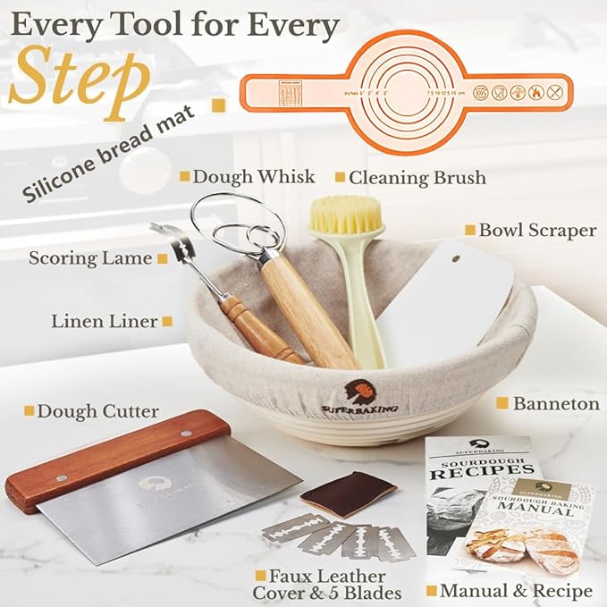 Cast Iron Dutch Oven with Lid and Double Handle for Bread Baking,Cast Iron Skillet Cooking Pan Heat Resistant,Non-Stick, Includes Bread Baking Supplies and Cleaning Brush,5QT