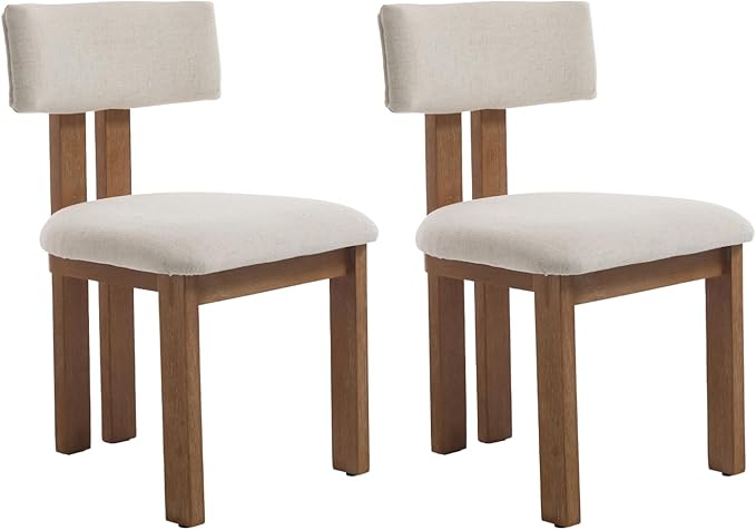 chairus Linen Dining Chairs Set of 2 Modern Farmhouse Kitchen Chairs with Open Low Back Upholstered Wood Side Chairs for Dining Room, Restaurant, Living Room, White
