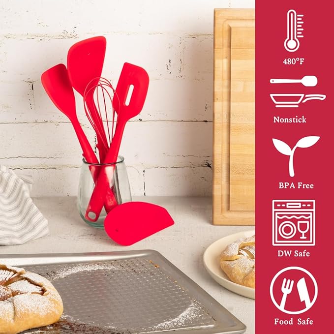 Betty Crocker Silicone Baking/Cooking Utensil Set – Spatula, Spoon, Turner, Scraper. 5-Piece Set, Heat Resistant, BPA Free, Non-Stick, Dishwasher Safe