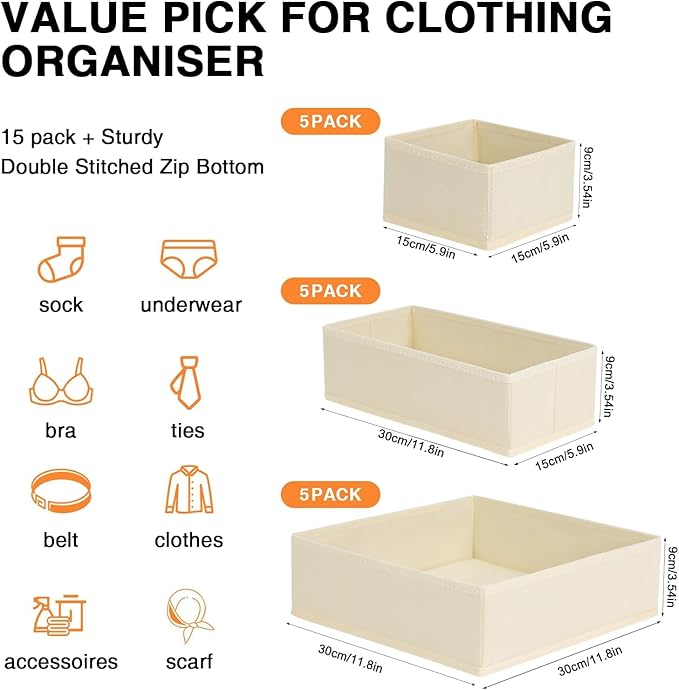 DIMJ Drawer Organizer Clothes 12 Pack - Foldable Baby Organizers and Storage & Dresser Organizer for Bedroom, Closet - Nursery Organization Dresser Dividers for underwear, Sock,Bra, Belt, Tie, Beige