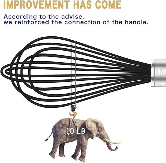 Silicone Whisk,3 pack Professional whisks for cooking non scratch,Stainless Steel & Silicone wisk,plastic rubber whisk for nonstick cookware,small silicone whisk set,black