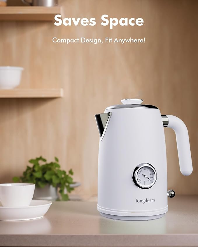 1L Small Electric Kettles Stainless Steel, Portable Travel Mini Hot Water Boiler Heater, Cool Touch Teapot, Auto Shut-Off & Boil-Dry Protection for Cooking, Business Trip and More, White