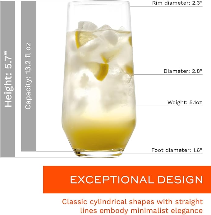 Stölzle Lausitz Crystal Highball Glasses Set of 6 (Revolution). Dishwasher Safe High Ball Glass (13.25 fl oz). Durable Tall Drinking Glasses Set of 6 - Genuine Stölzle Glassware