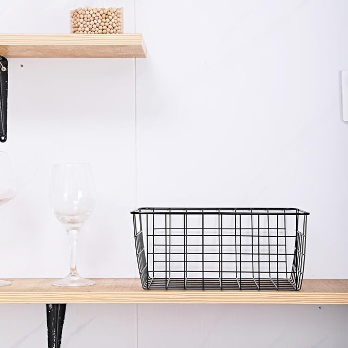 11" Upright Freezer Storage Baskets, Black Wire Storage Bins Small Bakset for Freezer, Pantry, Bathroom Organizing, Set of 4