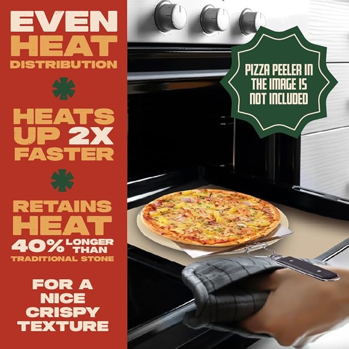 Concord Pizza Stone (2 Pack) with Cordierite Heatwell Technology. Pizza and Bread Baking, Grilling Stone. Durable and Safe (15" Round)