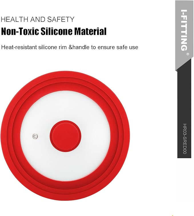 Universal Lid for Pot,Pan,Skillet Fits 11”,12”, 12.5”Cookware Silicon lid Dishwasher Safe, Replacement Lid Vented Tempered Glass with Heat Resistant Silicone Rim By HR Huare Technology, Red,1 Pack