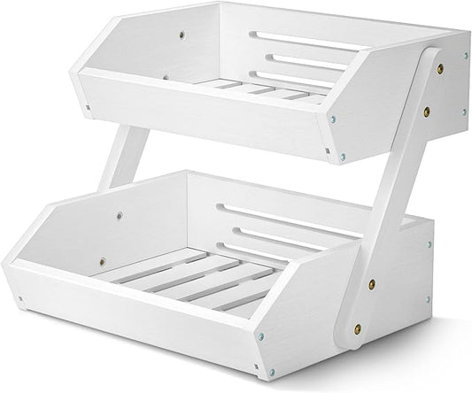 G.a HOMEFAVOR Fruit Basket for Kitchen, 2-Tier Fruit Bowl for Kitchen Counter, Vegetable Storage Stand for Fruit Shop, 15 mm Thickness (WHITE)