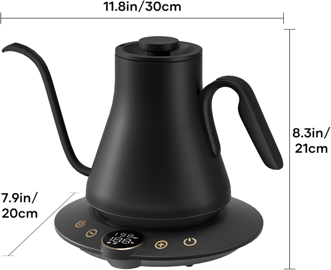 Electric Kettles, Gooseneck Electric Kettle, ±1℉ Temperature Control, Stainless Steel Inner, Quick Heating for Pour Over Coffee, Brew Tea, Boil Hot Water, 1500W/0.9L (Ebony Black)