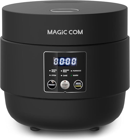 MAGiC COM Rice Cooker 4 Cup(Uncooked) 8 Cup(Cooked), Small Rice Cooker with Steamer, One Touch Healthy Cooking & Warmer, Slow Cooker with Nonstick Inner Pot, 24 Hour Delay Timer, Grain Cooker/Black