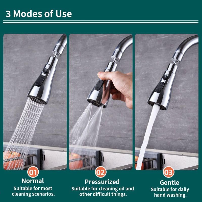 3 Function Sink Faucet Extender, Kitchen Faucet Sprayer Head Replacement, Kitchen Swivel Spray Spout Part Connector,Faucet Sprayer Nozzle, Rotating Robotic Arm Faucet Extension- Black