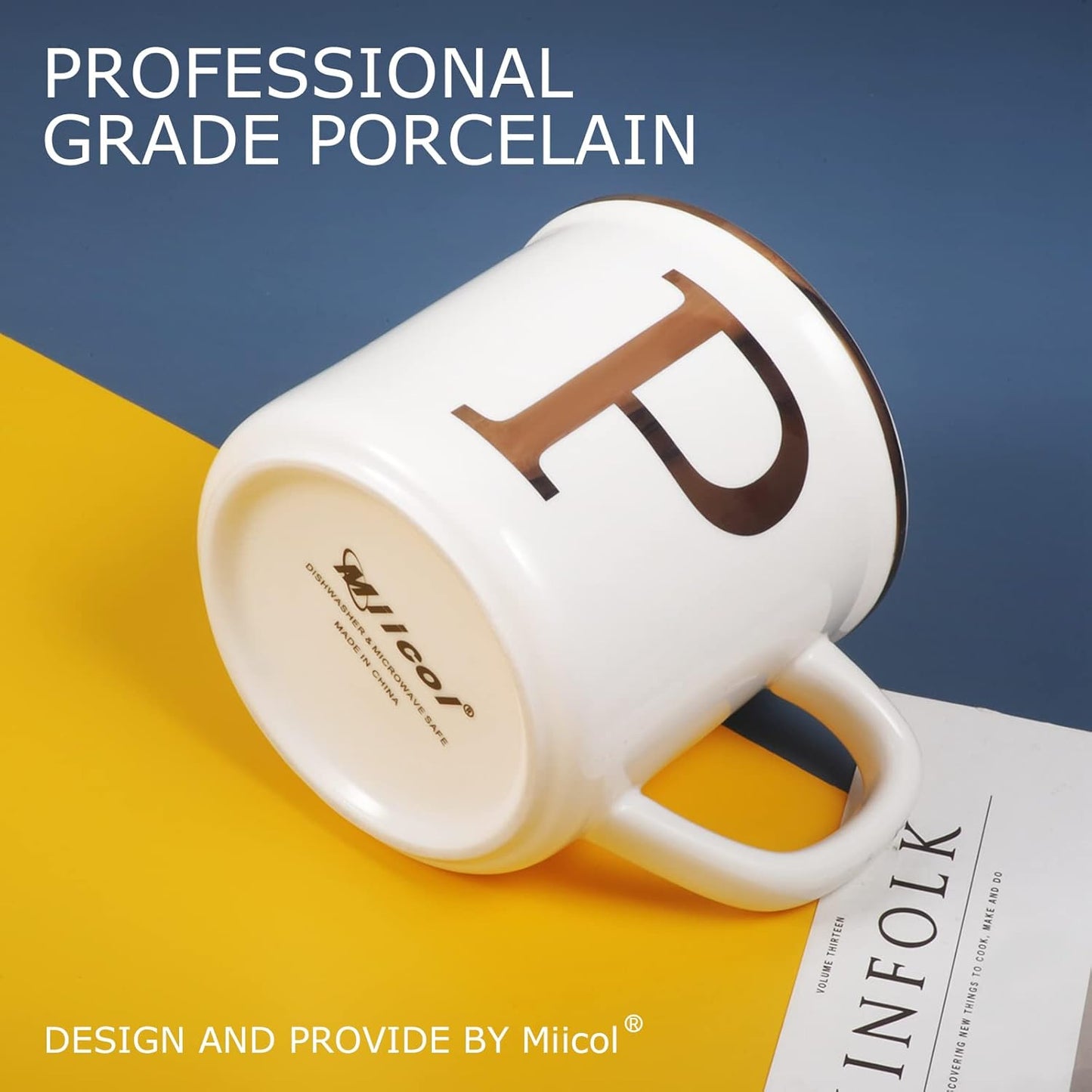 Miicol Ceramic Coffee Mug 16 oz, Monogram Coffee Cup, Golden Initial Tea Mug, Personalized Tea Cup, Unique Gift, Large Mug for Home, Office, Letter P