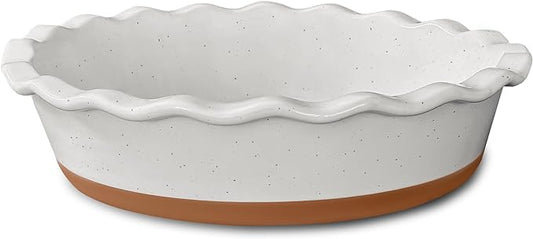Mora Ceramic Deep Fluted Pie Dish for Baking - 9 inch Porcelain Pie Plate for Apple, Quiche, Pot Pies, Tart, etc. - Modern Farmhouse Style - Vanilla White