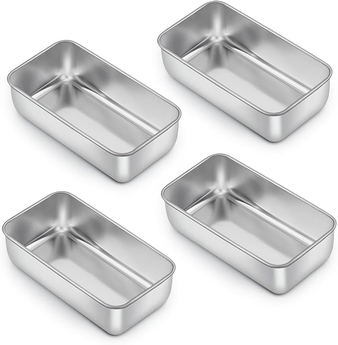 E-far Loaf Pan Set of 4, 9x5 Inch Stainless Steel Bread Loaf Pan, Metal Bakeware for Baking Bread Cake Meatloaf Brownies, Healthy & Non Toxic, Easy Release & Dishwasher Safe