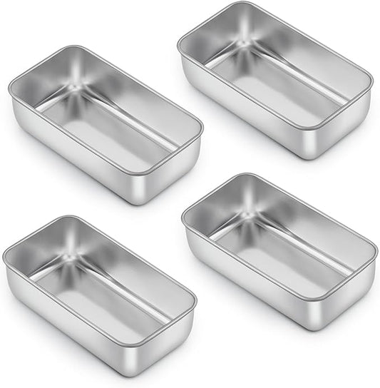 E-far Loaf Pan Set of 4, 9x5 Inch Stainless Steel Bread Loaf Pan, Metal Bakeware for Baking Bread Cake Meatloaf Brownies, Healthy & Non Toxic, Easy Release & Dishwasher Safe