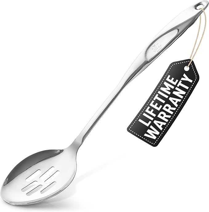 Zulay Kitchen Stainless Steel Slotted Spoon - Large Cooking Spoon - Durable Premium Stainless Steel with Comfortable, Ergonomic Handle - Easy to Clean - Perfect for At Home Cooking & Buffets - 15”