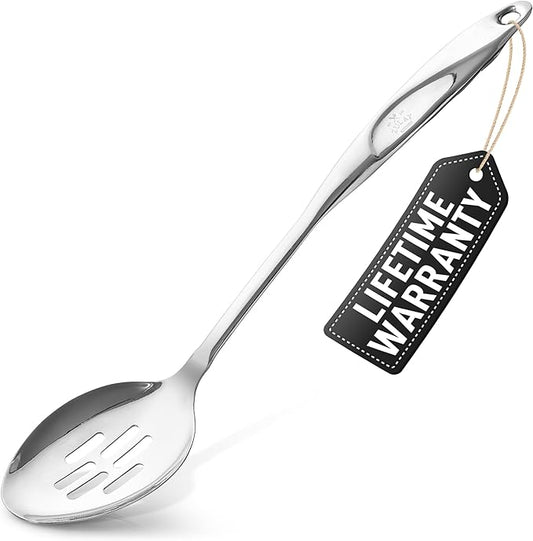 Zulay Kitchen Stainless Steel Slotted Spoon - Large Cooking Spoon - Durable Premium Stainless Steel with Comfortable, Ergonomic Handle - Easy to Clean - Perfect for At Home Cooking & Buffets - 15”
