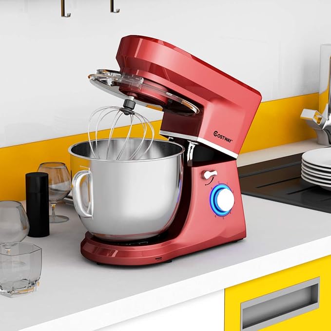 COSTWAY Stand Mixer, 6-Speed 7.5 QT Tilt-head Electric Kitchen Food Mixer 660W with Stainless Steel Bowl, Dough Hook, Beater, Whisk