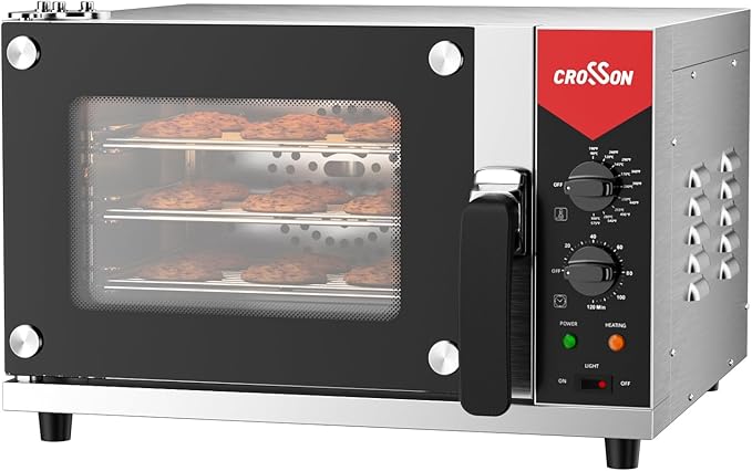 CROSSON 23L Quarter-Size Convection Oven,3-Tier Commercial Toaster oven w/Front Glass Door,3 set of Wire Racks,120 Minutes Timer and Interior Light, 120V/1600W Countertop Conventional Oven