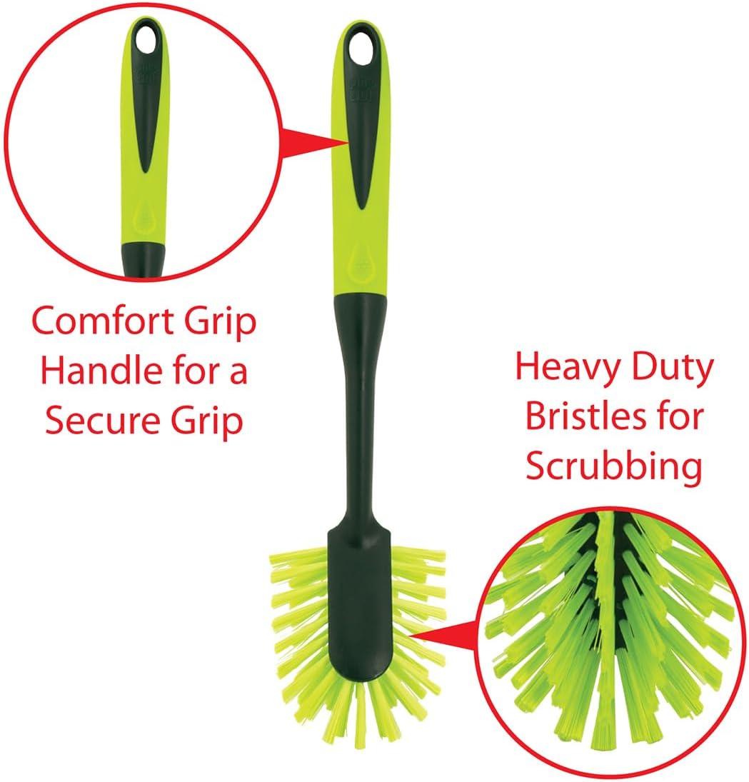 Pine-Sol Long Handle Dish Brush – Heavy Duty Bristle Kitchen Scrubber, Safe with Non-Stick Cookware