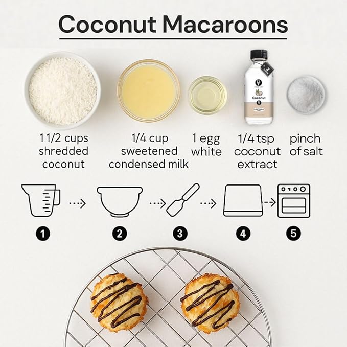 Dolce Flav Natural Coconut Extract – 2 Ounce Water-Soluble Kosher, Sugar-Free, Concentrated Tropical Coconut Flavoring for Baking, Beverages & Desserts, Includes Measured Dropper