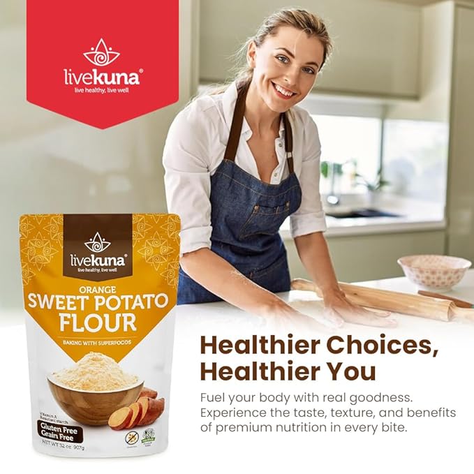 LiveKuna - Orange Sweet Potato Flour, Sweet Potato Flour for Baking, Gluten-Free Baking Flour, Alternative for Almond Flour, Rice Flour & Coconut Flour, Sweet Potato Powder Flour for Soups & Sauces