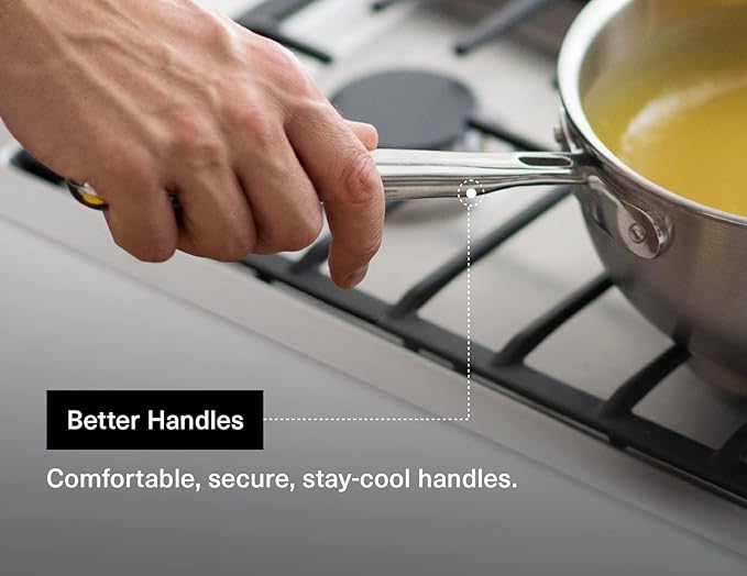 Misen 5-Ply Stainless Steel Saucier with Lid– Induction-Compatible Pan with Curved Sides for Smooth Stirring - Oven Safe to 800F – Even Heat Distribution & Ergonomic Handle - 2 QT