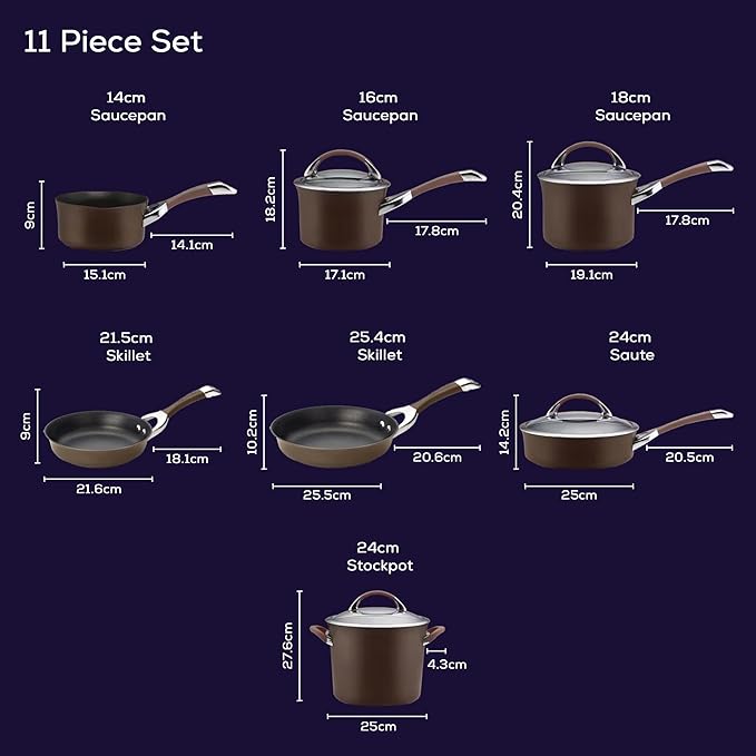Circulon Symmetry Dishwasher Safe Hard Anodized Nonstick Cookware Pots and Pans Set, 11-Piece, Chocolate